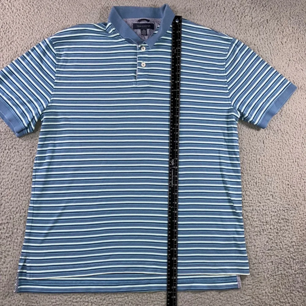 Tommy Hilfiger Polo Shirt Men XXL Blue Striped Short Sleeve Cotton Logo Pique - Picture 3 of 8